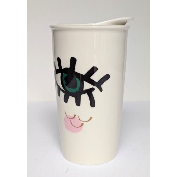 Starbucks Ceramic Travel Mug & Lid – Abstract Winking Eye Face Tumbler 12 oz - Picture 7 of 10